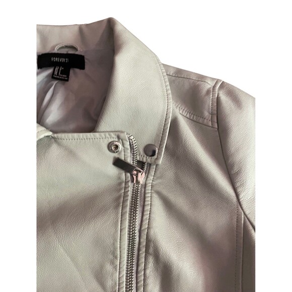 Forever 21 Women's Size L Moto Jacket Light Gray Biker (Collar Cracked Leather) - Picture 3 of 8